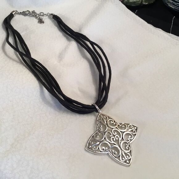 Jewelry - Silvertone and Black Chorded Necklace